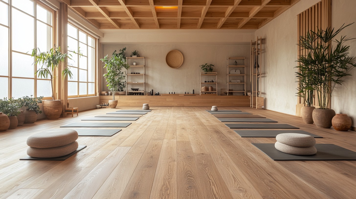 Studio di yoga sereno con luce calda